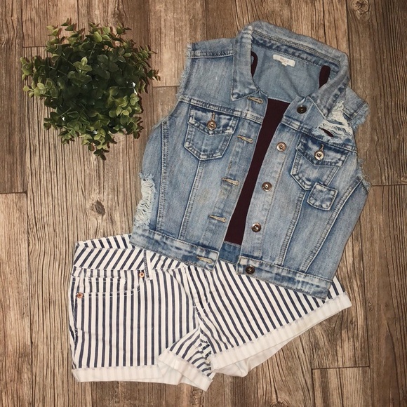 chiqle Jackets & Blazers - Jean denim Distressed Ripped Vest